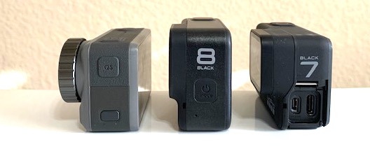 Side view Comparison between the Osmo Action, Hero 8 Black and Hero 7 black.